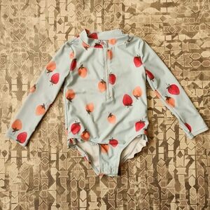 Carter's Snapbutton Blue Girl's Strawberry Ruffle Rashguard Swimsuit